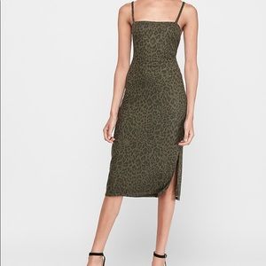 Leopard Print Square Neck Ribbed midi dress